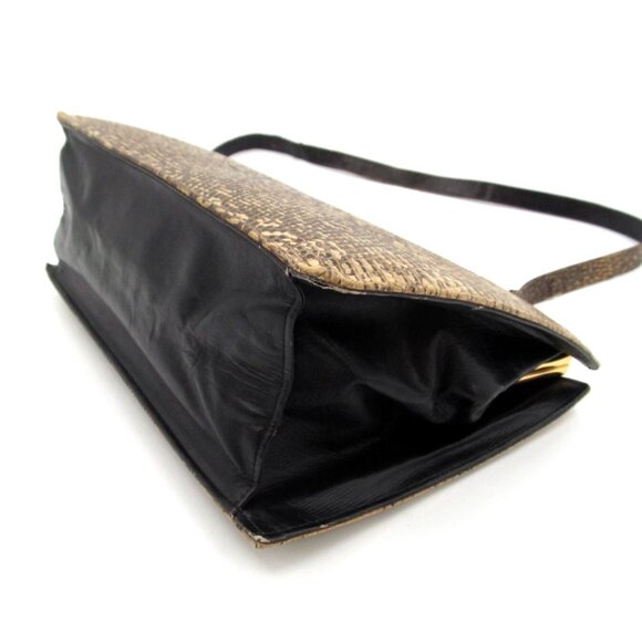 Vintage 60s Genuine Leather Reptile Purse YKK Zip Gold Frame Kiss Lock Bag - Picture 9 of 16